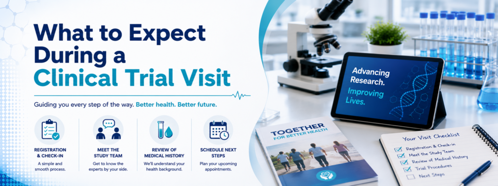 Clinical trial visit guide: Registration, study team, medical history, schedule next steps